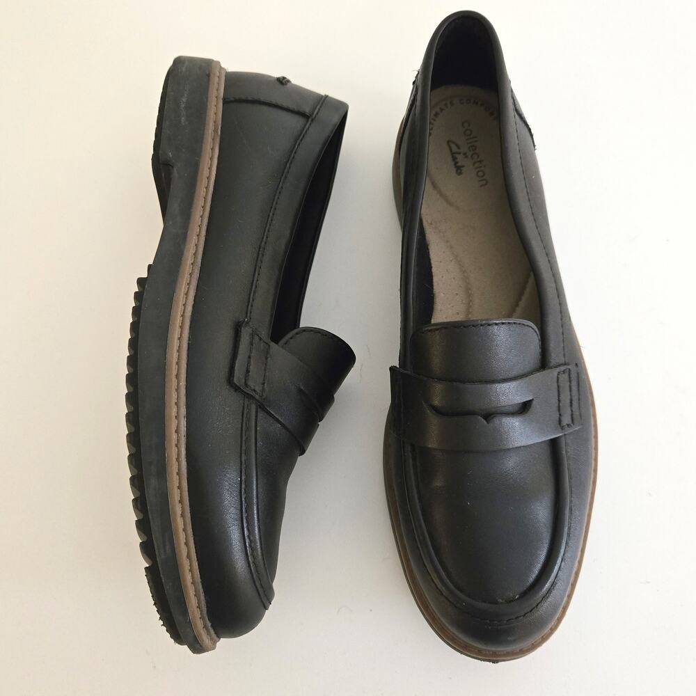 Clarks Collection Black Leather Penny Loafers Women's US 7